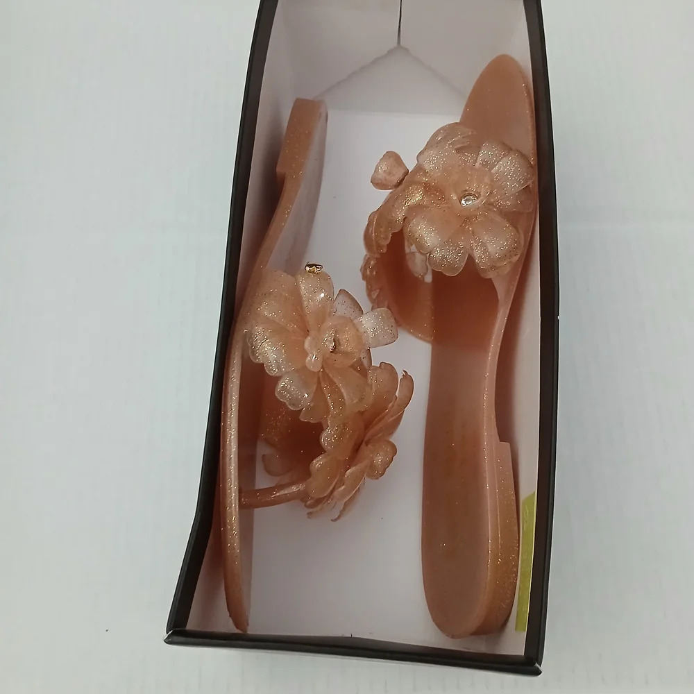 kate spade Women's Glitter Peach Floral Slide Sandals Sizes 7/10 New $35 - Picture 10 of 10